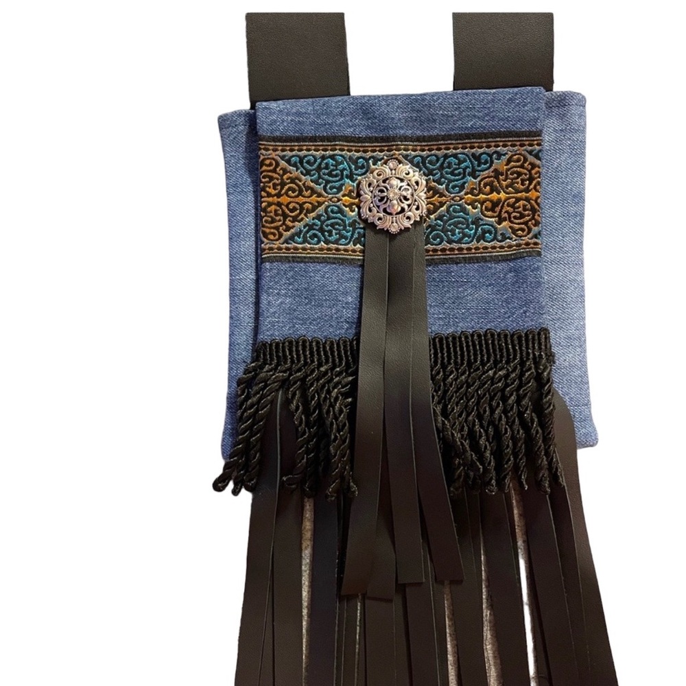 Upcycled belt bag - festival - leather fringe - leather belt loops
